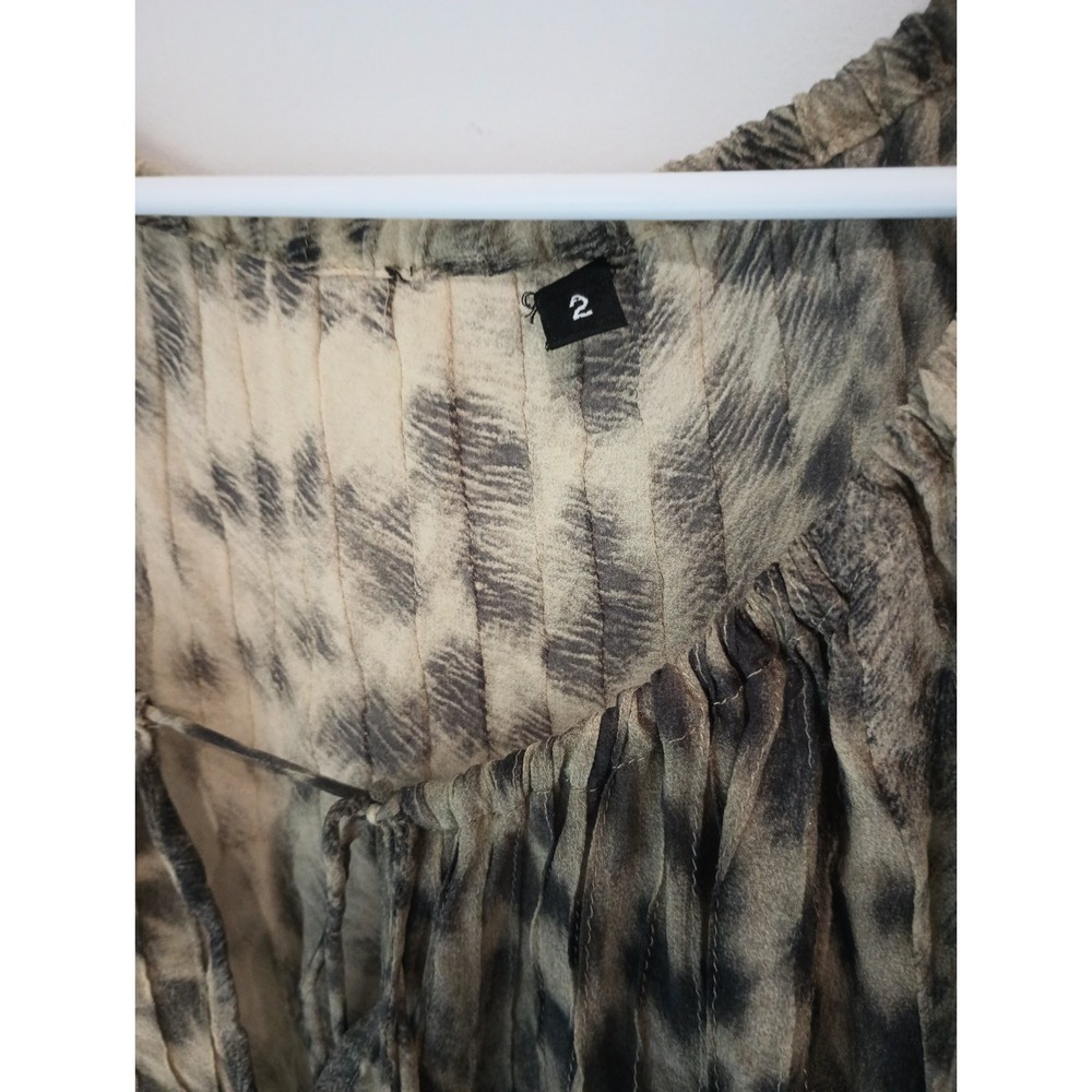 Dana Buchman Animal Leopard Print Top Size 2 Fits Medium Large Sheer Boho Blouse - Picture 2 of 7